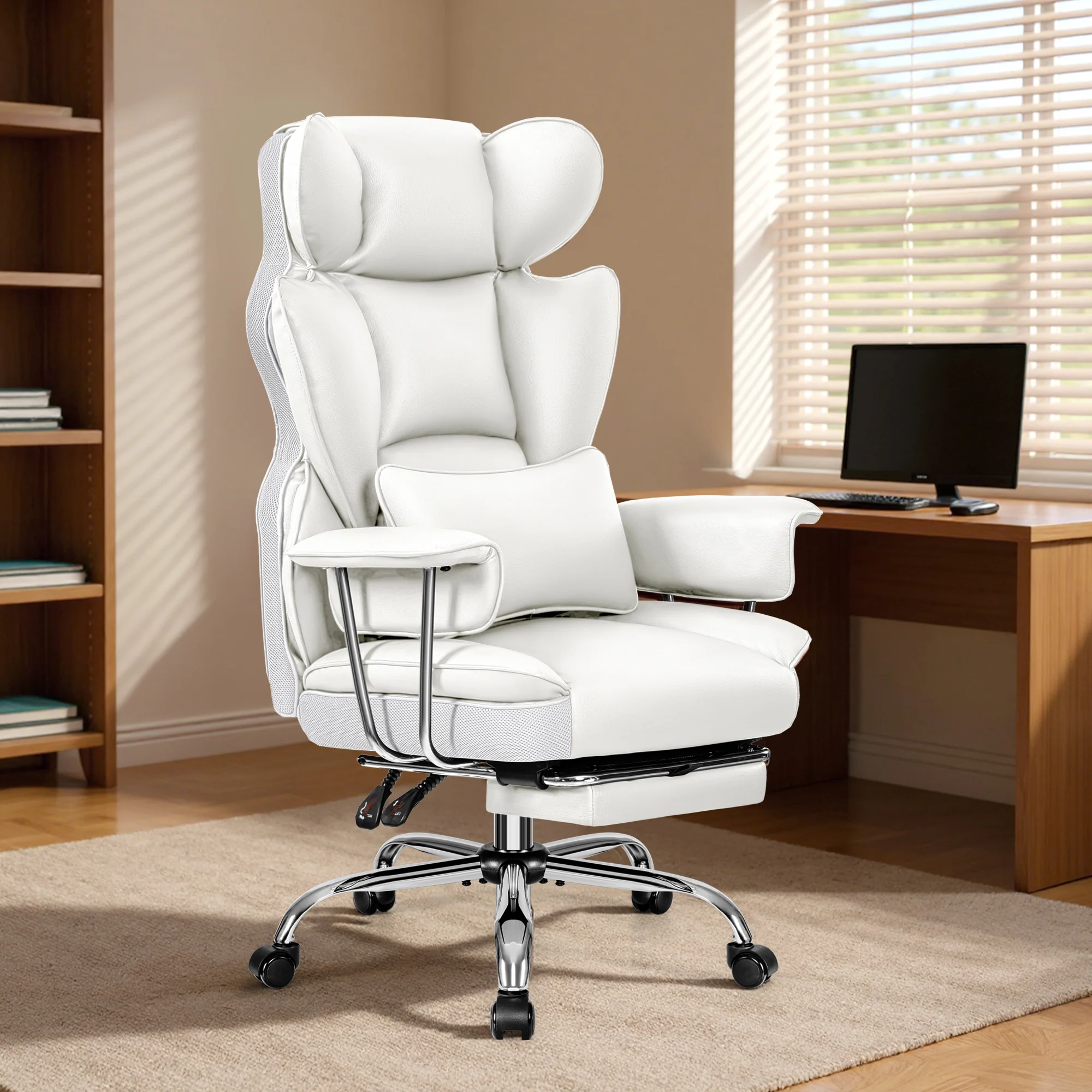 Primy High Back Office Chair, Big and Tall PU Leather Executive Chair with Footrest – Ergonomic Reclining Computer Desk Chair, High-Density Foam, Heavy Duty Swivel Rolling Chair - Image 10