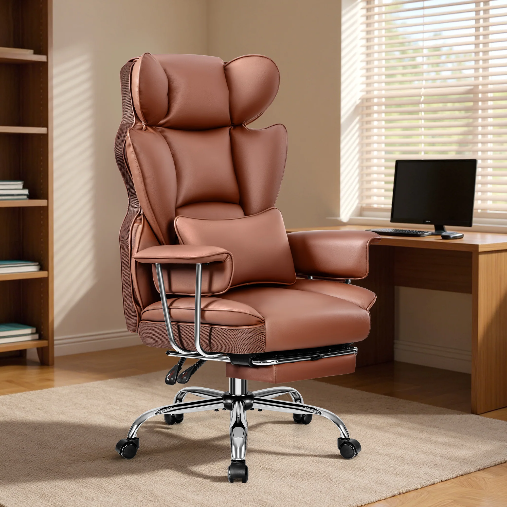 Primy High Back Office Chair, Big and Tall PU Leather Executive Chair with Footrest – Ergonomic Reclining Computer Desk Chair, High-Density Foam, Heavy Duty Swivel Rolling Chair - Image 11