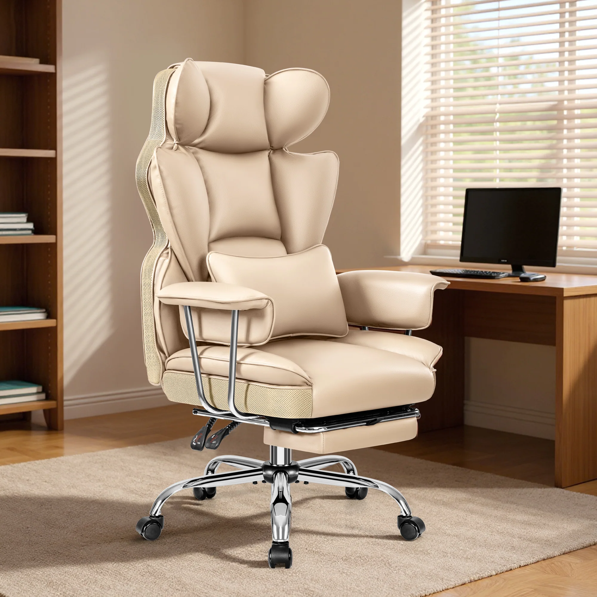 Primy High Back Office Chair, Big and Tall PU Leather Executive Chair with Footrest – Ergonomic Reclining Computer Desk Chair, High-Density Foam, Heavy Duty Swivel Rolling Chair - Image 12