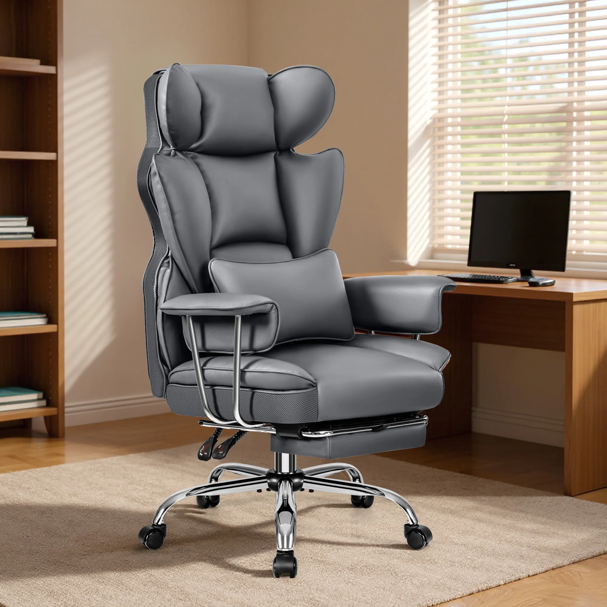Primy High Back Office Chair, Big and Tall PU Leather Executive Chair with Footrest – Ergonomic Reclining Computer Desk Chair, High-Density Foam, Heavy Duty Swivel Rolling Chair - Image 13
