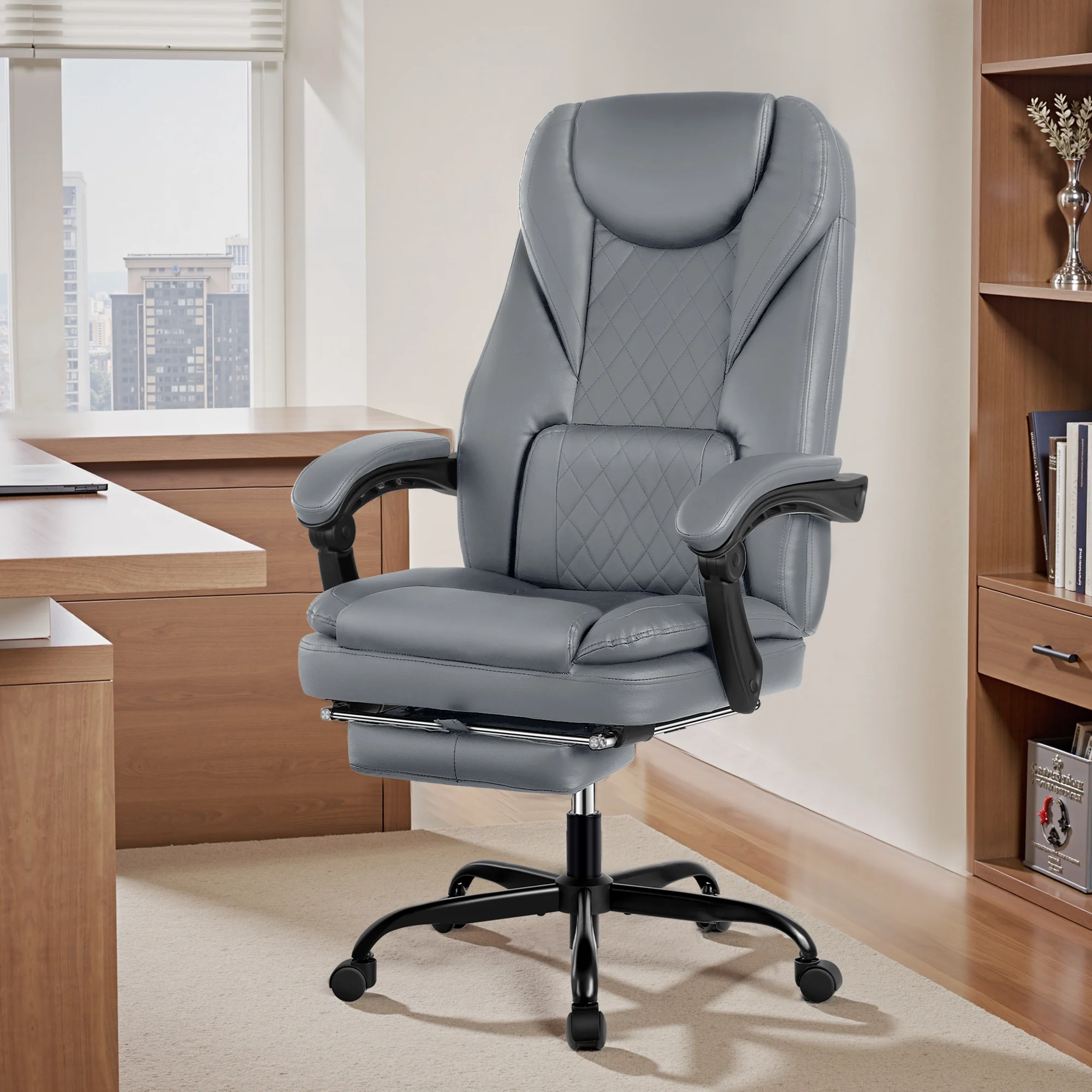 Primy Premium Executive Office Chair - Big & Tall PU Leather Reclining Chair with Footrest & Lumbar Support, 400lb Heavy Duty Ergonomic Computer Desk Chair for Home/Office - Image 9