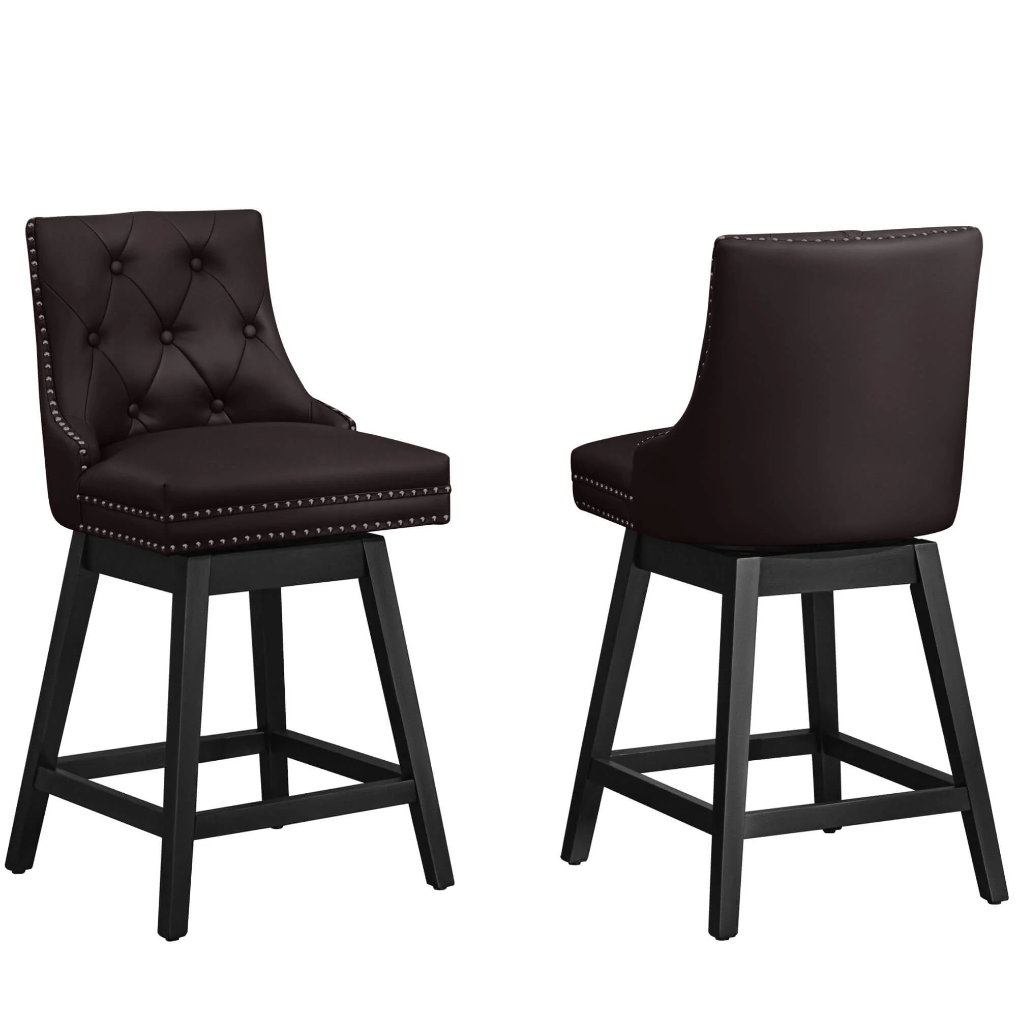 Swivel Bar Stools with Backs and Solid Wood Legs Set of 2 - Image 10