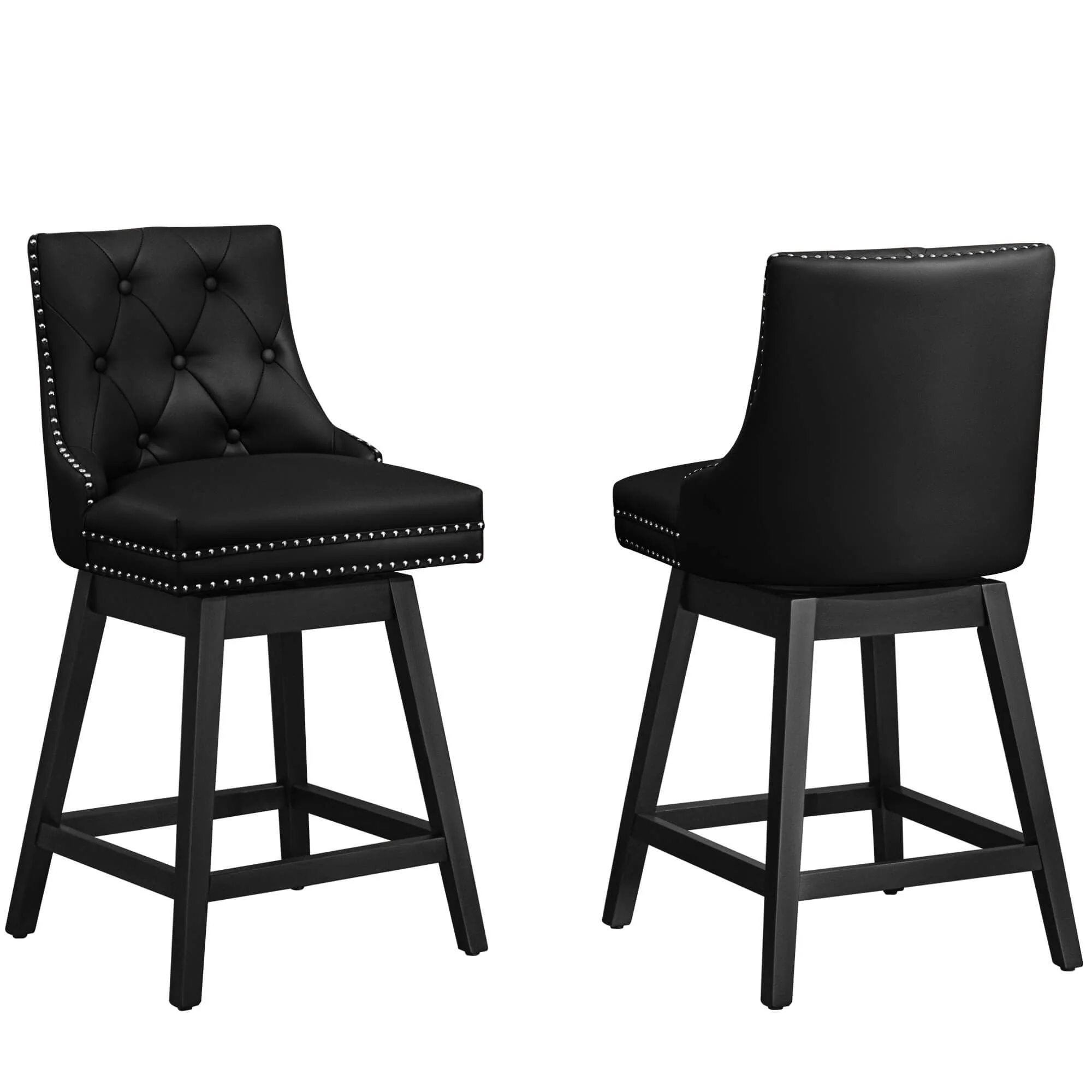Swivel Bar Stools with Backs and Solid Wood Legs Set of 2 - Image 11