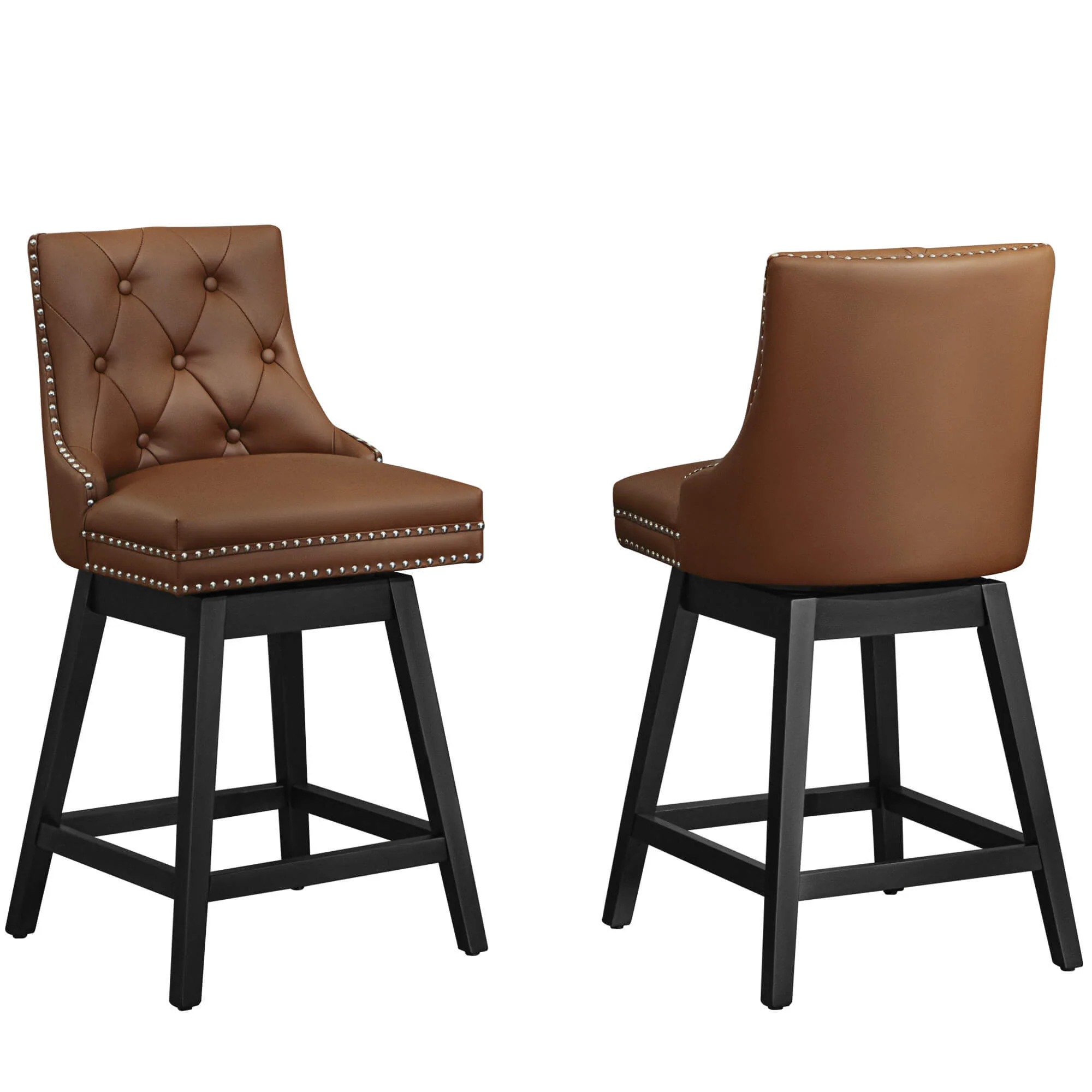 Swivel Bar Stools with Backs and Solid Wood Legs Set of 2 - Image 9