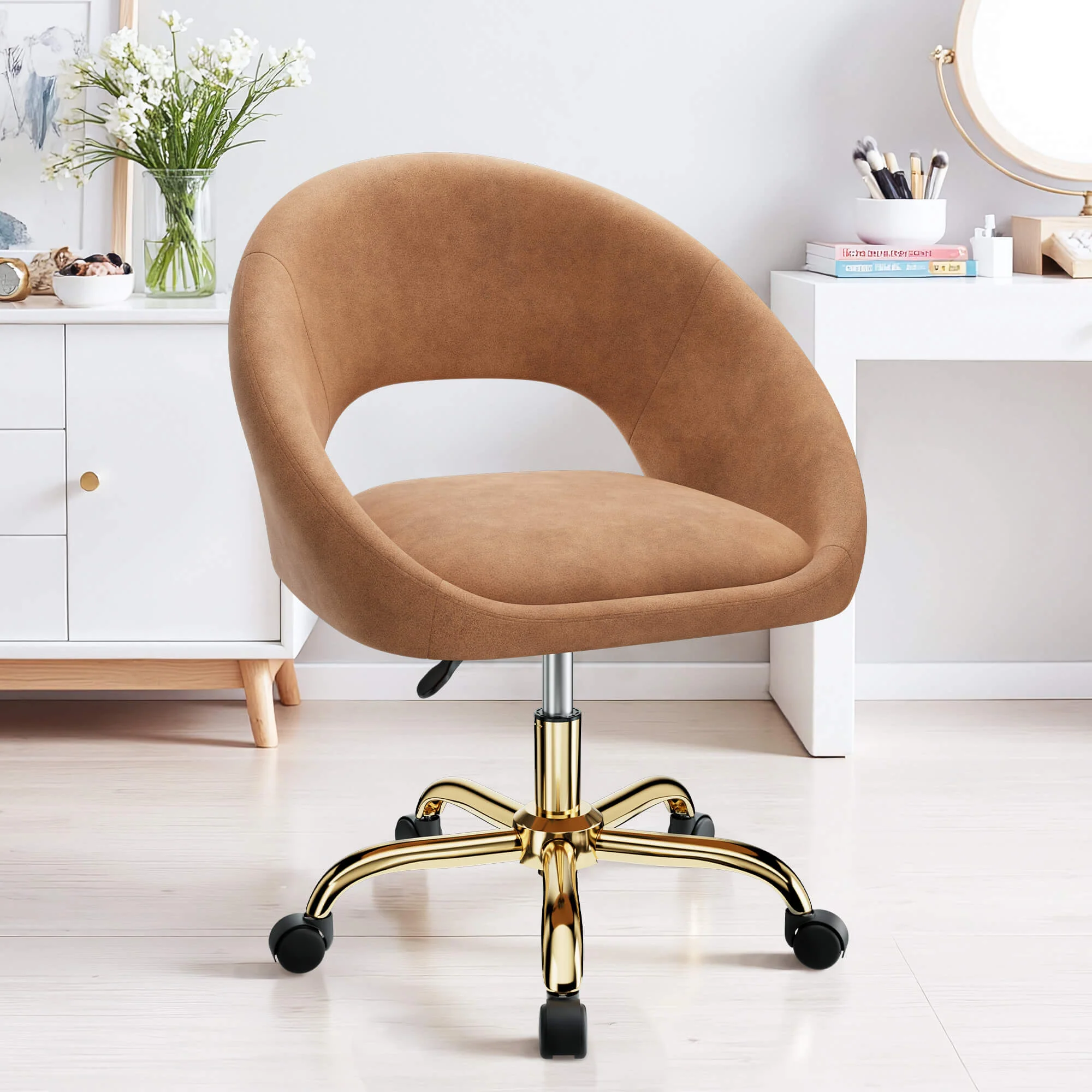 Upholstered Adjustable Swivel Chair with Wheel Base - Image 3