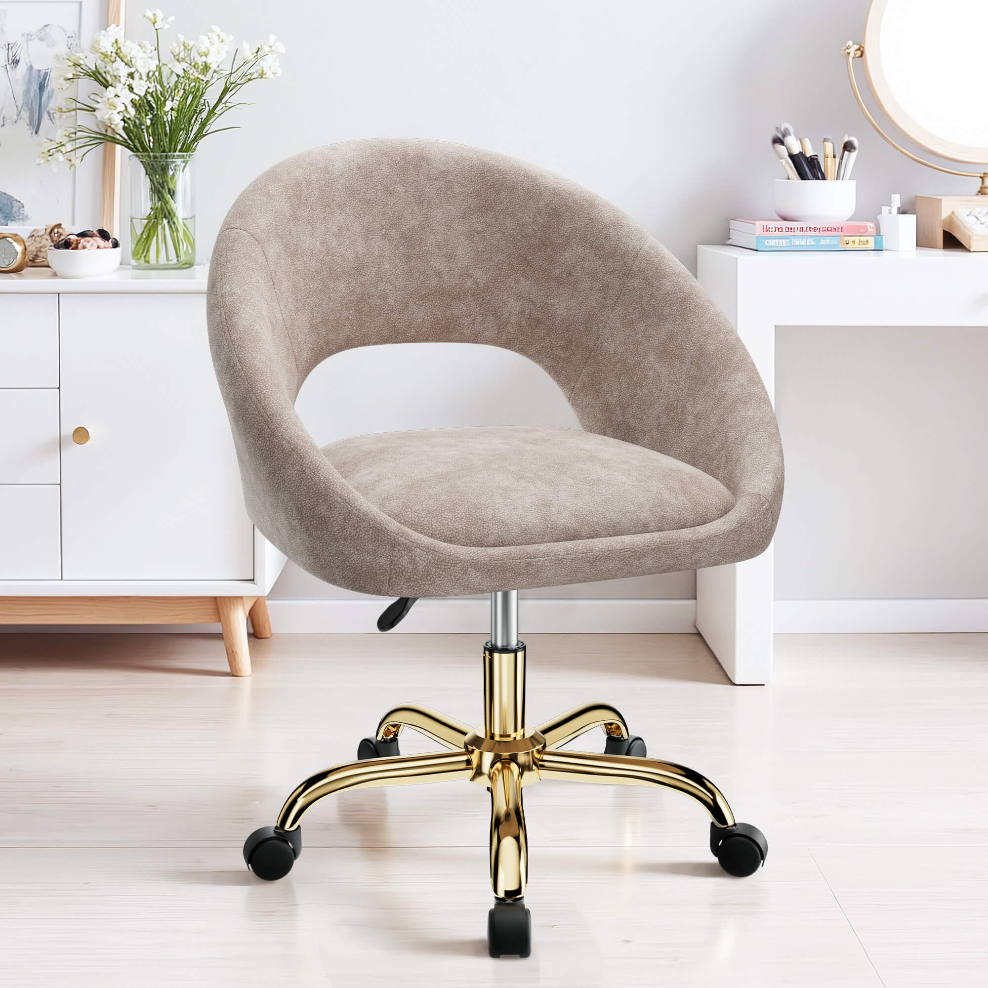 Upholstered Adjustable Swivel Chair with Wheel Base - Image 5