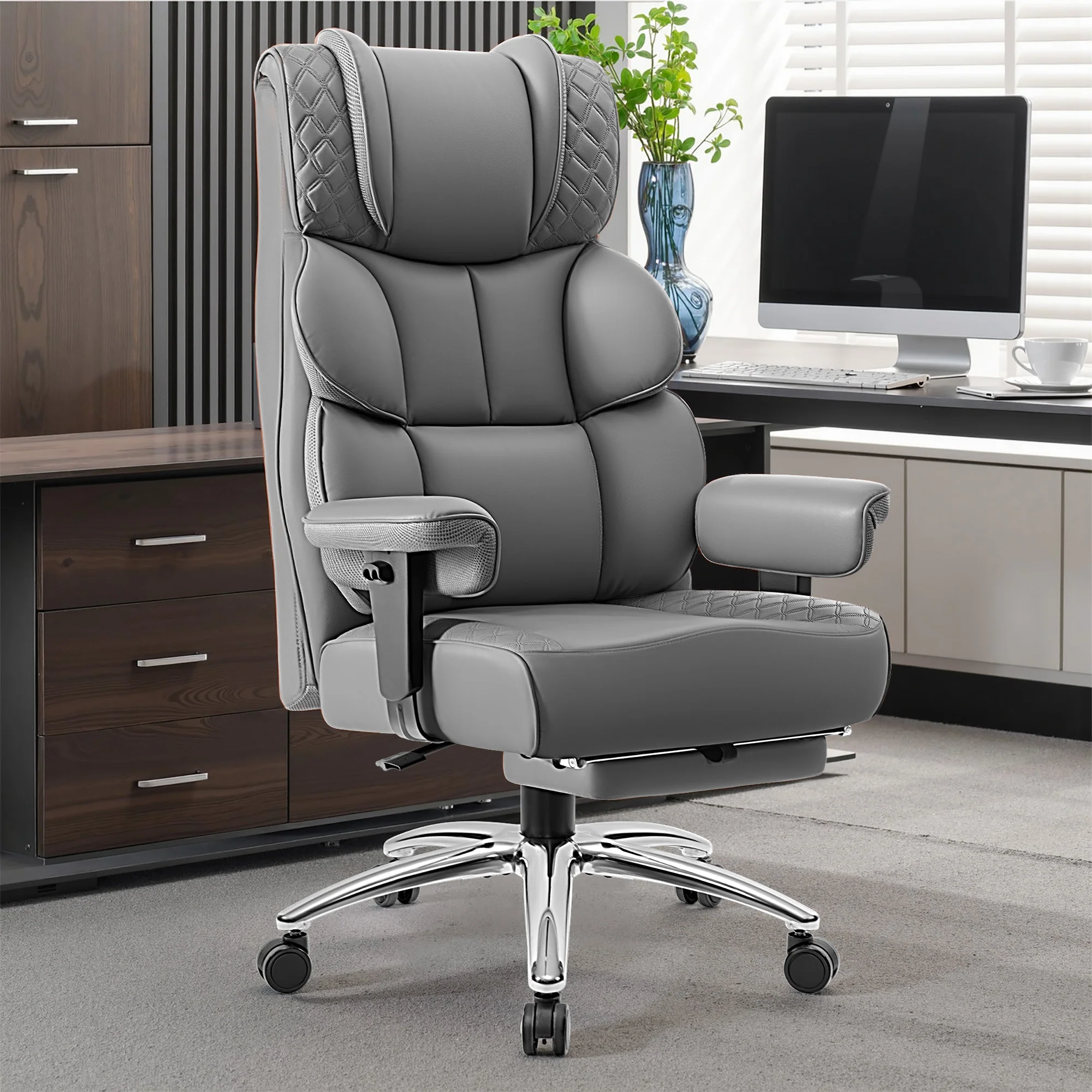 Big and Tall Leather Executive Back Support Office Chair - Image 9